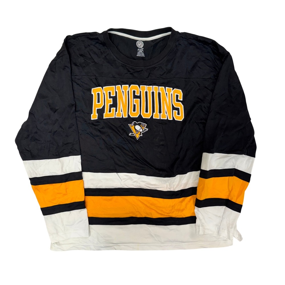 NHL Pittsburgh Penguins Mens XL Long Sleeve Shirt Hockey Jersey Style Black Gold